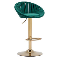 Swivel Bar Stools Set of 2, Velvet Adjustable Counter Height Bar Stool with Low Back, Kitchen Bar Chairs with Gold Footrest, Modern Barstools for Kitchen Island, Cafe, Pub and Dining Room, Emerald