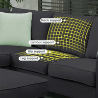 112''L x 87'' Modular Sectional Sofa, 7 Seats L-Shape Couches with Ottoman and 3 Pillows, Modern Fabric Upholstered Corner Sofa for Living Room, Black