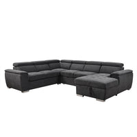 7-Seat Modern Fabric Sleeper Sectional Sofa Bed, U Shaped Oversized Sectional Sofa with Pull-Out Bed, Large Functional Couch, Suitable for Apartment, Living Room, Office, Guest Room, Dark Gray