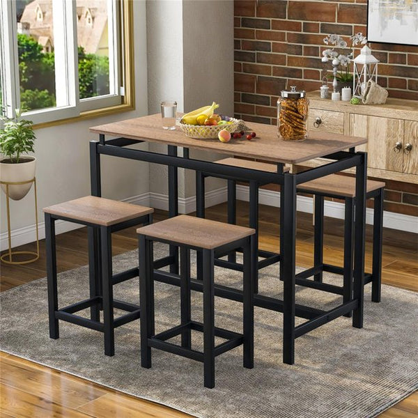 5-Piece Kitchen Counter Height Table Set, Industrial Dining Table with 4 Chairs for Dining Room, Kitchen, Dinette, Compact Space, Dark Brown