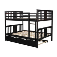 Full over Full Bunk Bed with Twin Size Trundle and Ladder, Solid Wood Bunk Bed Frame with Guardrails for Kids Teens Adults, No Box Spring Needed, Espresso 79.6''L x 56.5''W x 62.9''H