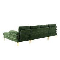 U-Shaped Sectional Sofa, Modern Large Accent Sofa, 110" Extra Wide 4-6 Seats Sofa with Chaise Lounge and Golden Legs, Modular Sofa Couches for Living Room Office, (Green)