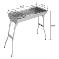 Portable Charcoal Grill, Stainless Steel Foldable Cooking Kabob Barbecue Grill with Tongs and Grilling Boards, Outdoor BBQ Grill for Camping Hiking Picnics Garden Beach Party(27.95x12.99x27.56inch)