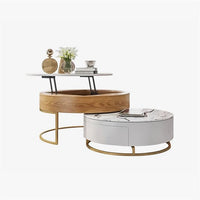Nesting Coffee Table Set of 2, Modern Stretchable Coffee Table with Lift Top and 2 Drawers, Metal Frame Table with Hidden Storage for Small Spaces, Dark Brown