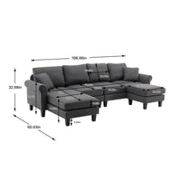 108.66'' Convertible Sectional Sofa Couch, U-Shaped Wide Reversible Couch Accent Sofa with Solid Wood Legs, Upholstered Accent Sofa Couches Wide Chaise Lounge for Living Room, Charcoal Grey