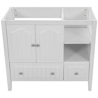 36" Bathroom Vanity Base Only, Bathroom Vanity Without Top Sink, Modern Freestanding Bathroom Storage Cabinet with Open Storage Shelf and Drawers, Solid Wood Frame, White