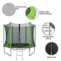 Trampolines 8FT Recreational Trampoline with Enclosure Net, Outdoor Trampoline for Kids and Adults with Spring Pad, Jumping Mat & Ladder(Green)