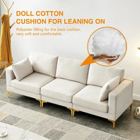 L-Shaped Sectional Sofa with Movable Ottaman, Sectional Couch with Reversible Chaise, Modern Upholstered Accent Sofa with 2 Pillows and Gold Metal Legs for Living Room Bedroom Apartment, Beige
