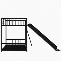 Twin Bunk Beds for Kids, Metal Bunk Bed with Slide, No Box Spring Required (Black Low Bunk Beds with Slide)