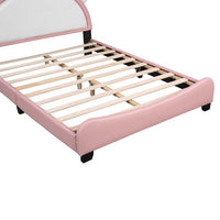Full Size PU Leather Upholstered Princess Bed, Platform Bed Frame with Unicorn Shape Headboard and Footboard for Kids, Low Full Bed Frame for Girls, Teens, Adult