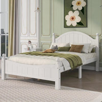 Full Size Platform Bed, Solid Wood Bed Frame with Traditional Headboard and Solid Legs, Full Bed Frame with Sturdy Slats Support for Kids Adults Bedroom, No Box Spring Needed, White