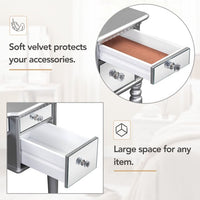 43" Luxury Dressing Table Set, Mid-centery Dresser with Tri-fold Mirror, 5 Drawers, Stool, Baroco Style Makeup Vanity Set for Bedroom, Living Room, Silver