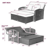 Outdoor Daybed, PE Wicker Rattan Double Chaise Lounge, 2-Person Reclining Sunbed with 3-Height Adjustable Back, Outdoor Patio Furniture Protection Cover, White