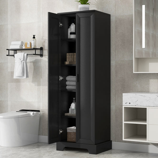 TRIPLE TREE 22'' Double Door Storage Cabinet with Adjustable Shelves, High Quality Bathroom Cabinet with MDF Material, for Living room, Bathroom, Black