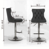 Swivel Bar Stools Set of 2 with Adjustable Seat Height, Contemporary Velvet Counter Stool with Metal Legs and Chrome Nailhead Trim Backrest, Dining Chair for Home and Pub, Blue & Sliver