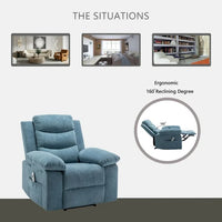 Electric Power Recliner Chair with Heat and Massage, Velvet Oversized Electric Overstuffed Chair with Soft Cushion and Back, 160° Adjustable Recliner Chair with Steel Frame for Living Room, Blue