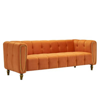 Modern Velvet Sofa, Button Tufted Chesterfield Sofa with Arms and Gold Metal Legs, 3-Seater Sofa Couch Upholstered Sofa for Living Room Bedroom Office Apartment, 83.07"×31.89"×27.95", Orange