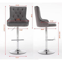 Swivel Bar Stools Set of 2 Adjustable Bar Chair with Back Velvet Tufted Counter Stool Modern Upholstered Kitchen Stool with Nailhead for Kitchen Island Restaurant Pub Counter (Gray)
