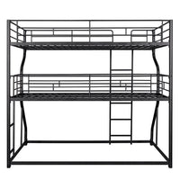 Metal Triple Bunk Beds with Long and Short Ladder, Full XL over Twin XL over Queen Size Bunk Bed with Full-Length Guardrails for Kids Teens Adults, Noise Free, No Box Spring Needed, Black