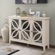 Accent Storage Cabinet with Glass Doors, Wooden Storage Cabinet with Adjustable Shelf, Sideboard Buffet Cabinet, Bar Console Cabinet for Entryway Living Room Bedroom, White