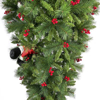 7.5FT Upside Down Christmas Tree Pre-lit Artificial Christmas Trees with Artificial Berries, Santa's Legs and 1500 Branch Tips Xmas Trees for Holiday Carnival Party Home Decorations, Green