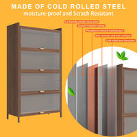 TRIPLE TREE 57'' Tall Metal Storage Cabinet with 4 Flip Doors, Kitchen Panty Cabinet, Multi-Use Craft/Shop Organization for Bedroom, Office, Living Room, Hallway, Entryway, Walnut