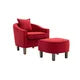 Linen Upholstered Accent Chair with Ottoman, Mid Century Modern Barrel Chair with Wood Legs, Club Tub Round Armchair, for Living Room, Bedroom, Red