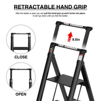 4 Step Step Stool, Ladder Folding with Wide Anti-Slip Pedals and Comfort Handgrip for Kitchen Household and Office, Lightweight Capacity 300lbs Sturdy Step Ladder (Black)