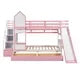 Twin-Over-Twin Castle Style Bunk Bed with 2 Drawers and 3 Shelves, Wood Bunk Bed Frame with Slide and Storage Staircase for Kids Teens Boys Girls, Space Savings,Pink