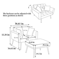 36.61'' Wide Modern Accent Chair With 3 Positions Adjustable Backrest,Single Recliner Armchair With Ottoman and Gold Legs,Tufted Chaise Lounge Chair for Living Room,Bedroom,Pink