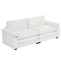 Sectional Sofa Chenille Loveseat Sofa Couch with Ottoman, Modern Deep Seat Sectional Sofa Comfy Upholstered Sofa Couch with Double Layer Seat Cushion for Living Room, Apartment, Studio, Office, White