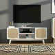 Modern TV Stand for 40 Inch TV, Farmhouse Media Entertainment Center with Rattan Door and 2 Storage Cabinet, TV Cabinet with Adjustable Shelves for Living Room, Apartment, Bedroom, White
