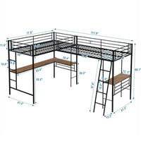 Double Loft Beds Twin Size, L Shaped Loft Bed Frame with Two Built-in Desks, Heavy Duty Bunk Bed with Desk for Kids Boys Girls Teens, 250LBS Weight Capacity, Black