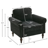 Upholstered Accent Chair, Indoor Single Sofa Chair with Curved Armrest and Solid Wood Gourd Foot, Comfy Lounge Armchair, Modern Reading Chair for Living Room Bedroom Office, Black