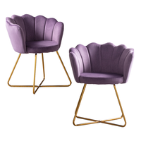Velvet Accent Chair Living Room Chair Set of 2, Upholstered Vanity Chair Dining Chiar Lotus Chair with Cross Metal Legs, Suitable for Living Room O