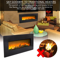 42 Inch Wall-Mounted Electric Fireplace,Retro Fireplace Wall Hanging Heater with Fake Wood and Remote Control, Electric Heater for Living Room or Bedroom,Black