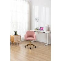 Modern Teddy Home Office Chair Swivel Desk Chair Adjustable Accent Armchair Upholstered Modern Desk Chair with Gold Base Ergonomic Study Seat Vanity Stools for Living Room Bedroom, Pink