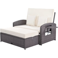 Outdoor Daybed, PE Wicker Rattan Double Chaise Lounge, 2-Person Reclining Sunbed with 3-Height Adjustable Back, Outdoor Patio Furniture Protection Cover, White