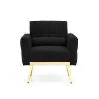 Modern Accent Chair, Upholstered Single Sofa Chair, Teddy Fabric Comfy Armchair with Metal Legs and Waist Pillow, Tufted Lounge Reading Chair for Living Room, Bedroom, Office,Black