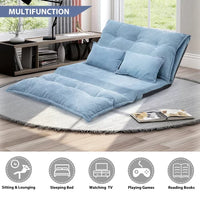 Futon Sofa Bed with Two Pillows, Multi-Functional Five-Position Adjustable Floor Recliner Sofa with Ergonomic Curved Backrest, 3 in 1 Folding Lazy Sofa Couch Lounge for Reading Gaming, Beige