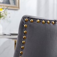 Upholstered Velvet Dining Chair,Accent Chair Vanity Chair with Golden Metal Legs,Dining Chairs Set of 2 for Dining Room Kitchen Vanity Patio,Gray