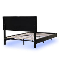 Full Size Floating Bed Frame with LED Lights and USB Charging, Upholstered Headboard Platform Bed, Non-Slip and Noise-Free, Wooden Bed Frame for Kids Teens, Adults,No Box Spring Needed, Black