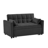 55" Velvet Pull Out Sofa Bed, Loveseat Futon Sofa Couch with 3 Levels Adjustable Backrest, Side Pockets and 2 Pillows, 3 in 1 Convertible Sleeper Sofa Bed for Small Space Living Room, Black