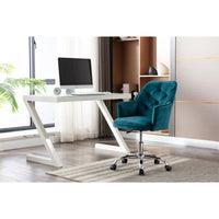 Comfy Desk Chair with Arm, Small Home Office Chair with Wheels Modern Velvet Swivel Shell Chair Vanity Chair with Tufted Back & Metal Base Adjustable Height Swivel Task Chair Make Up Chair, Teal