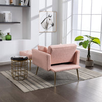 36.61'' Wide Modern Accent Chair With 3 Positions Adjustable Backrest,Single Recliner Armchair With Ottoman and Gold Legs,Tufted Chaise Lounge Chair for Living Room,Bedroom,Pink