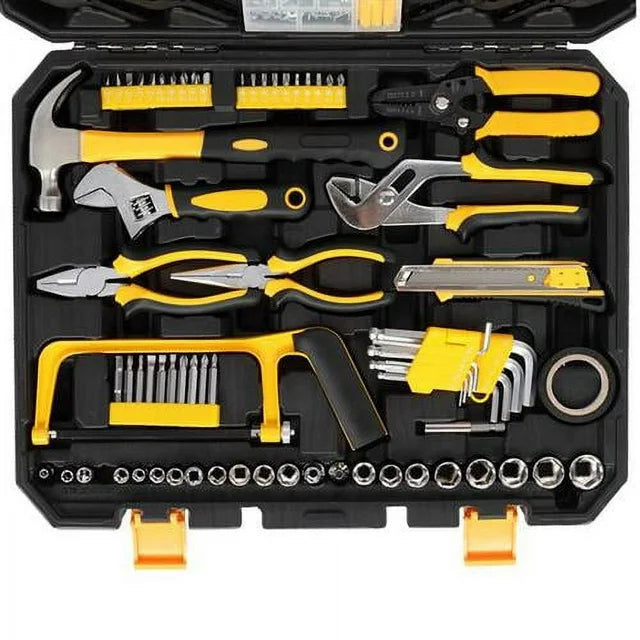 198 Piece Tool Set General Household Hand Tool Kit with Plastic Toolbox Storage Case Yellow