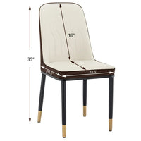 Modern Dining Chairs Set of 4, PU Leather Upholstered Dining Room Chairs with Backrest and Gold Metal Legs, Comfy Armless Side Chairs for Dining Room, Living Room,Restaurant,Kitchen,Brown+Beige
