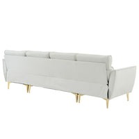L-Shaped Sectional Sofa with Footstool, Plaid Fleece 4 Seat Sofa Couch with Chaise Lounge and Electroplated Gold Triple Leg, Indoor Modular Sofa for Living Room Office Guestroom, 282*142*88cm