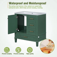 30" Bathroom Vanity in Green, Modern Bathroom Cabinet with Sink Combo Set, Bathroom Storage Cabinet with a Soft Closing Door and 3 Drawers, Solid Wood Frame&MDF