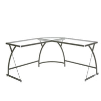 JINS&VICO Modern Wood Computer Desk in Clear Glass & Silver Finish for Bedroom Living Room, Silver